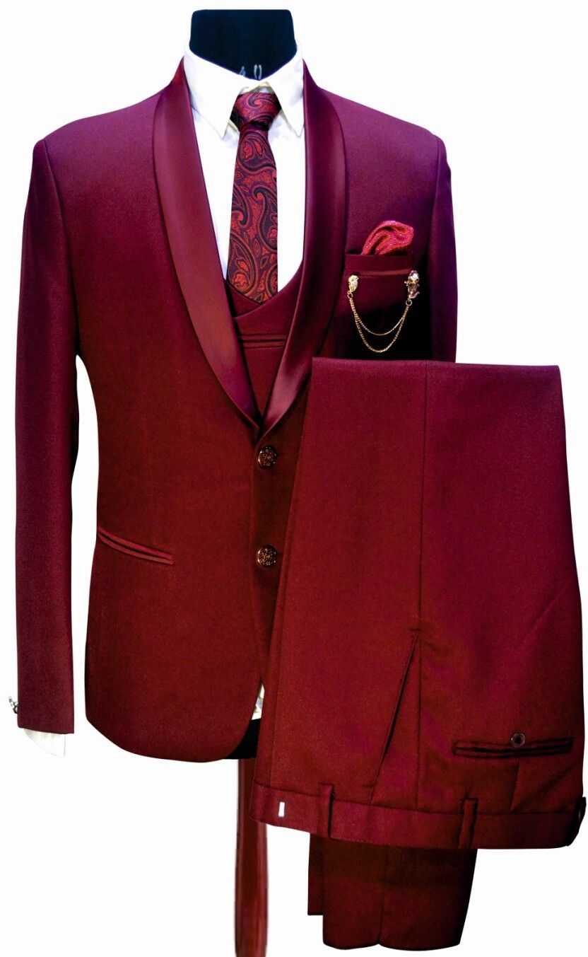 nf new fashion Men 3 Piece Suits Blazer Solid Color Formal Style (Without tye) Self Design Suit-picture-13
