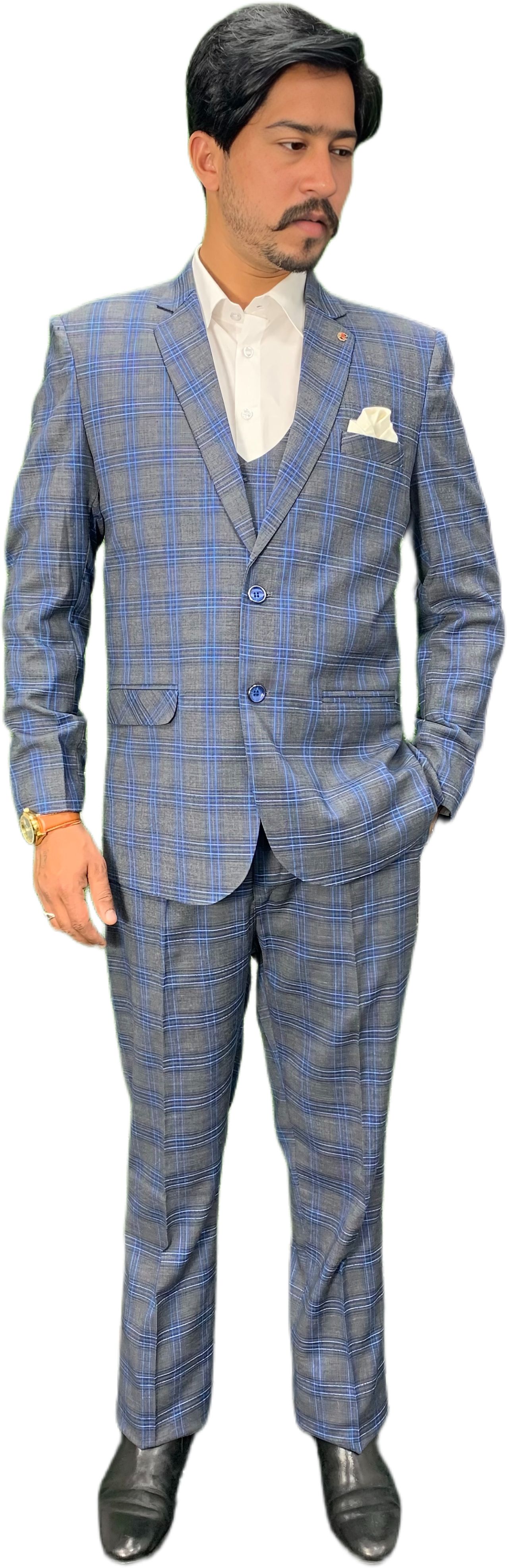 gargian master cut Men Single Breasted Checkered Suit-picture-22