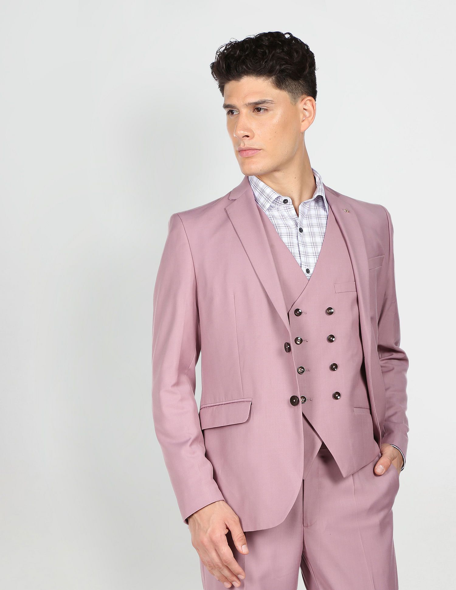 arrow Men Men Pink Tailored Regular Fit Three Piece Suit Solid Suit-picture-37