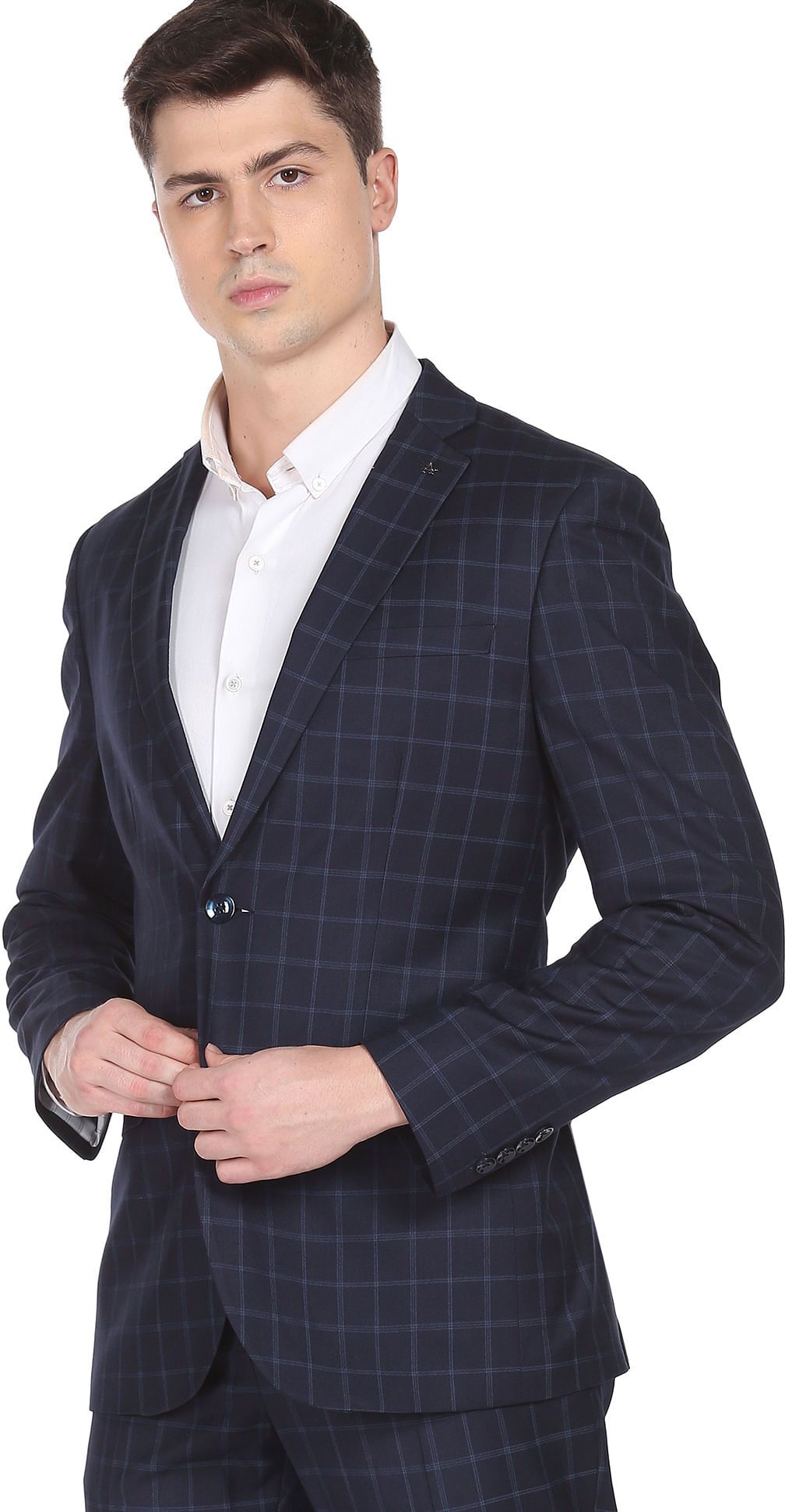 Men Single-breasted Checkered Suit