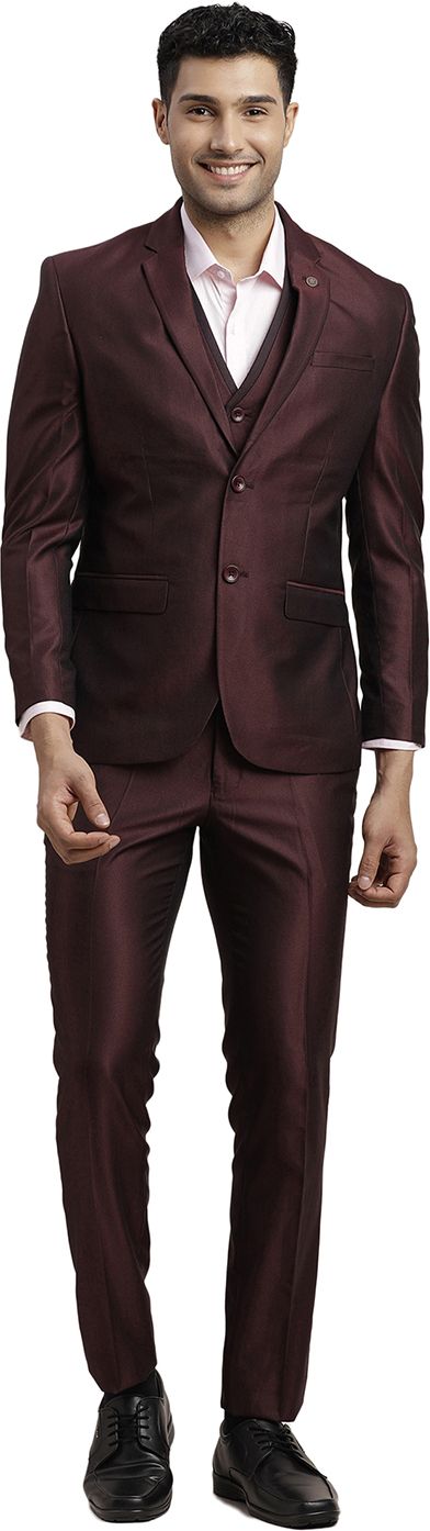 Men Three Piece Solid Suit