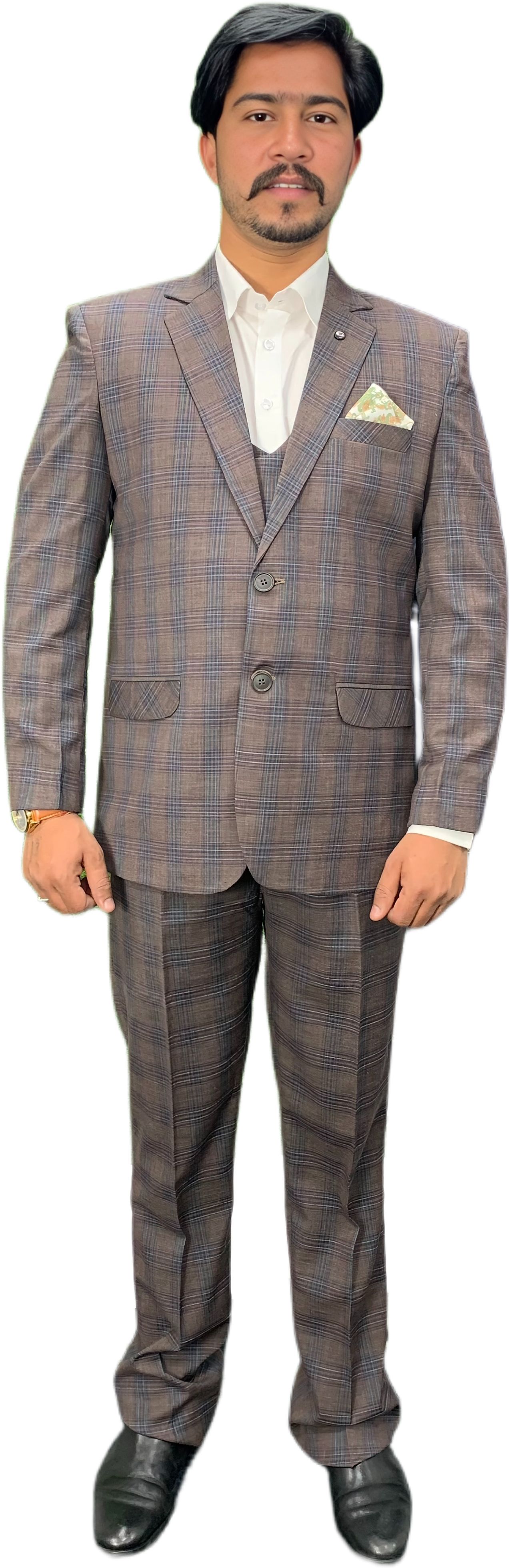 gargian master cut Men Single Breasted Checkered Suit-picture-20