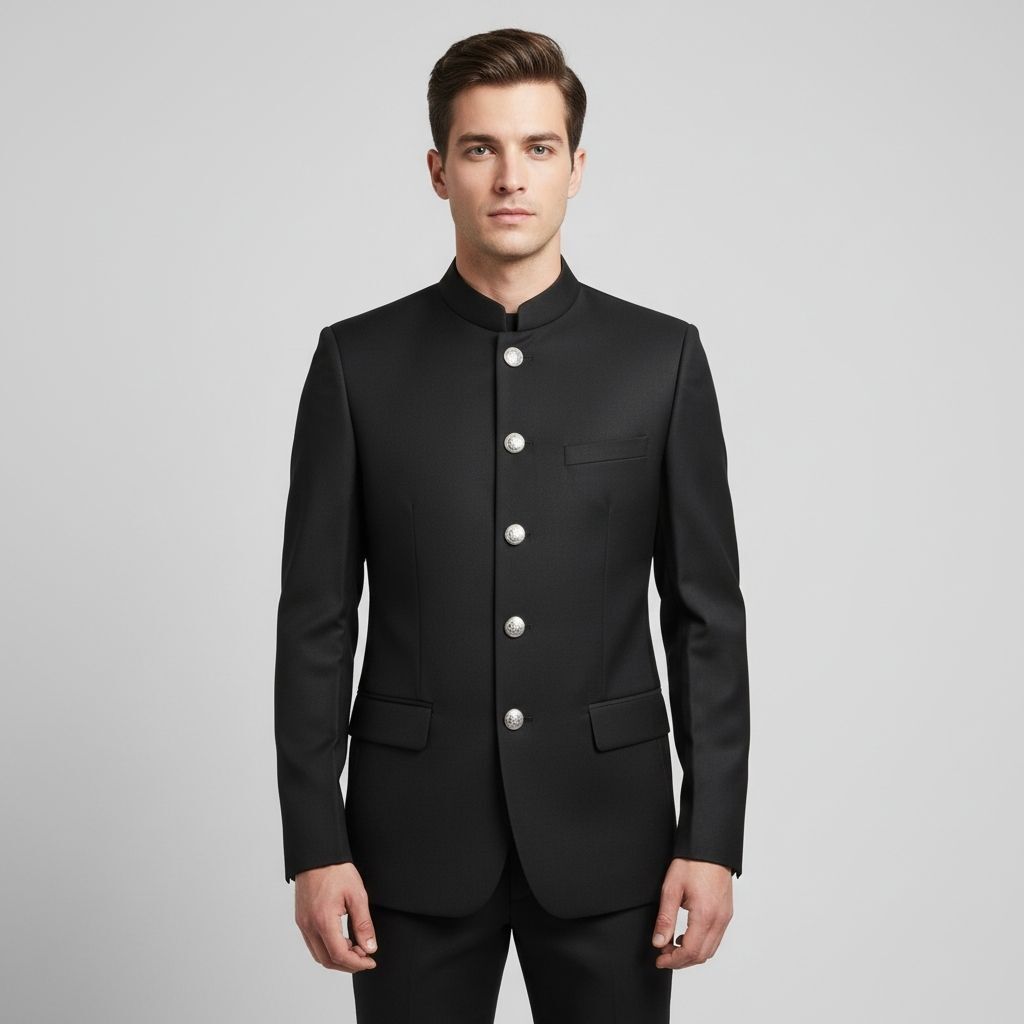 z serimeni Men Black bandgla suit, 5 silver buttons, round bottom Solid Suit-picture-31