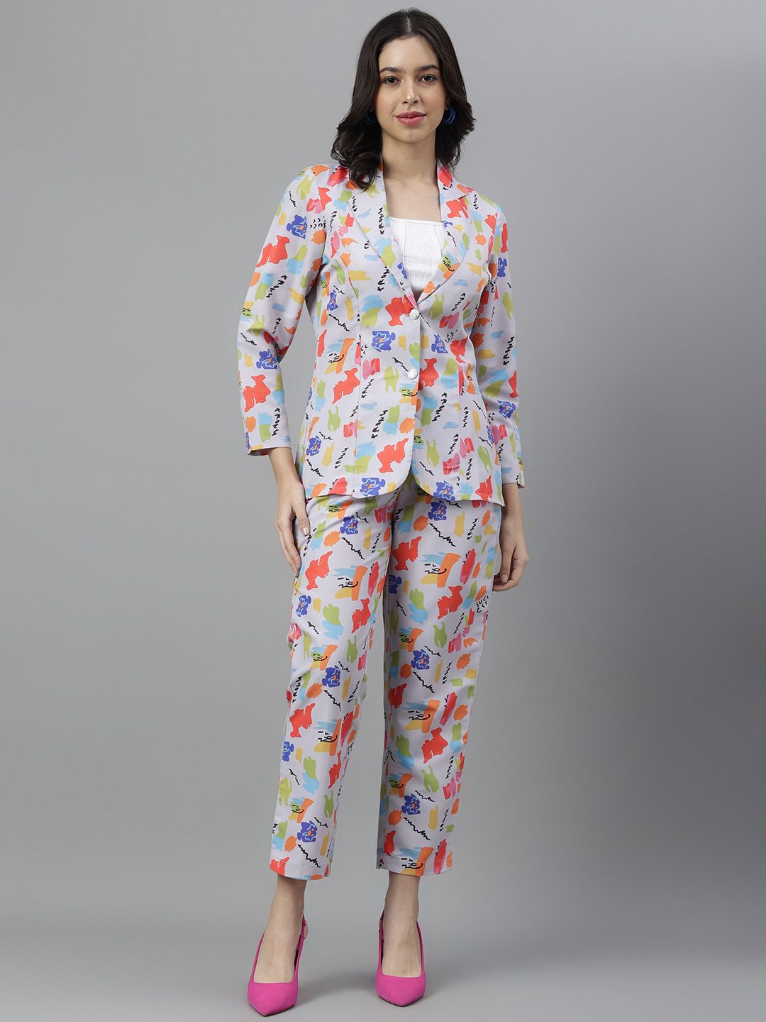 Women 2-Piece Coat and Pant Hand Block Printed Suit