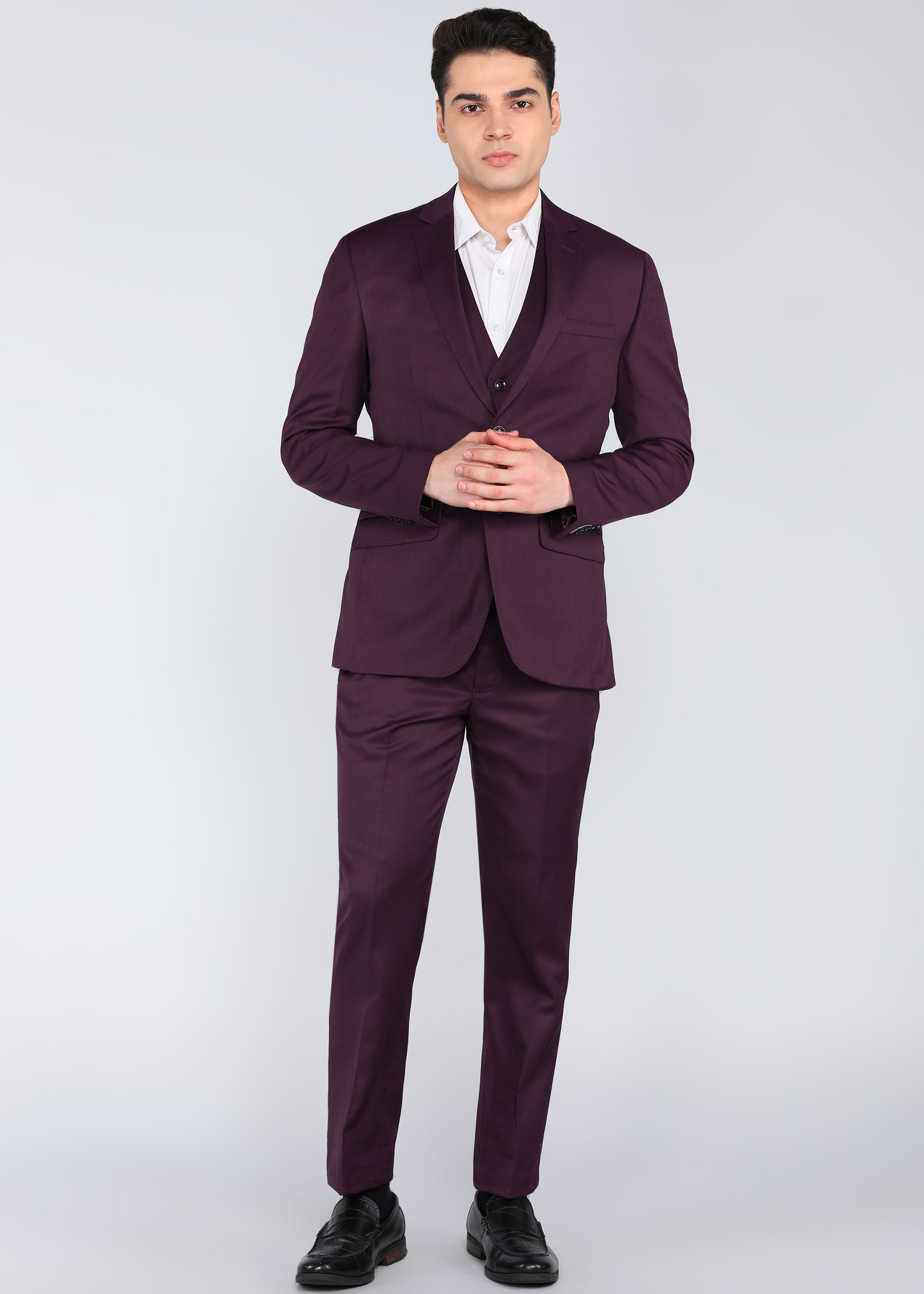 park avenue Men Single Breast 2 Btn 3Pc Suit-S.Slim Fit Solid Suit-picture-31