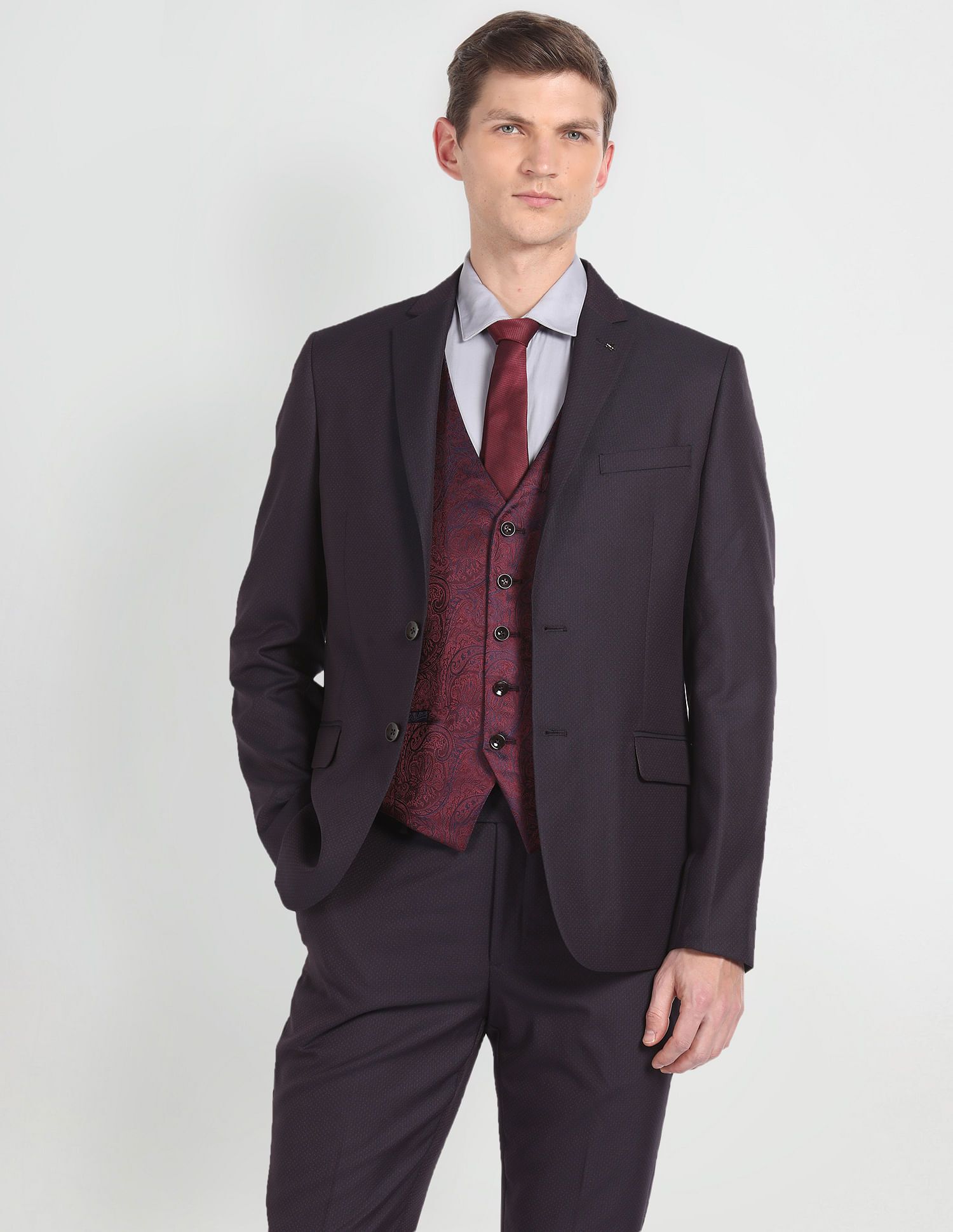 arrow Men Reversible Waistcoat Three Piece Suit Self Design Suit-picture-10