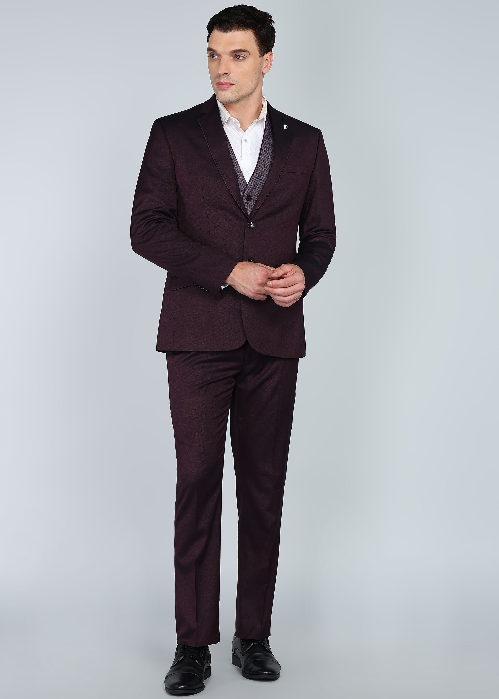park avenue Men 2SB 3 PC NOTCH WITH PIPING W/C-REG FIT Self Design Suit-picture-17