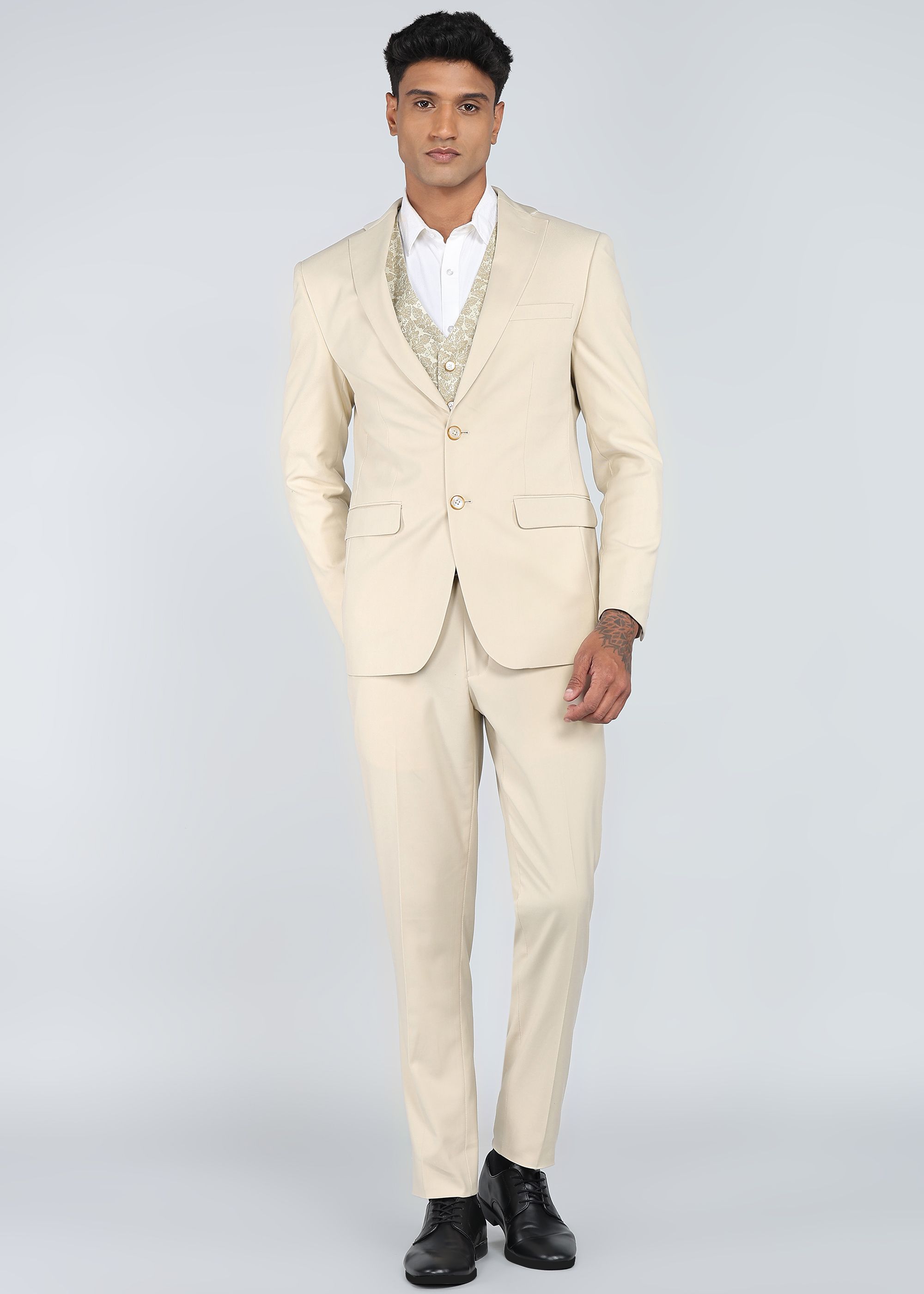 Men Tuxedo Style Geometric Print Suit