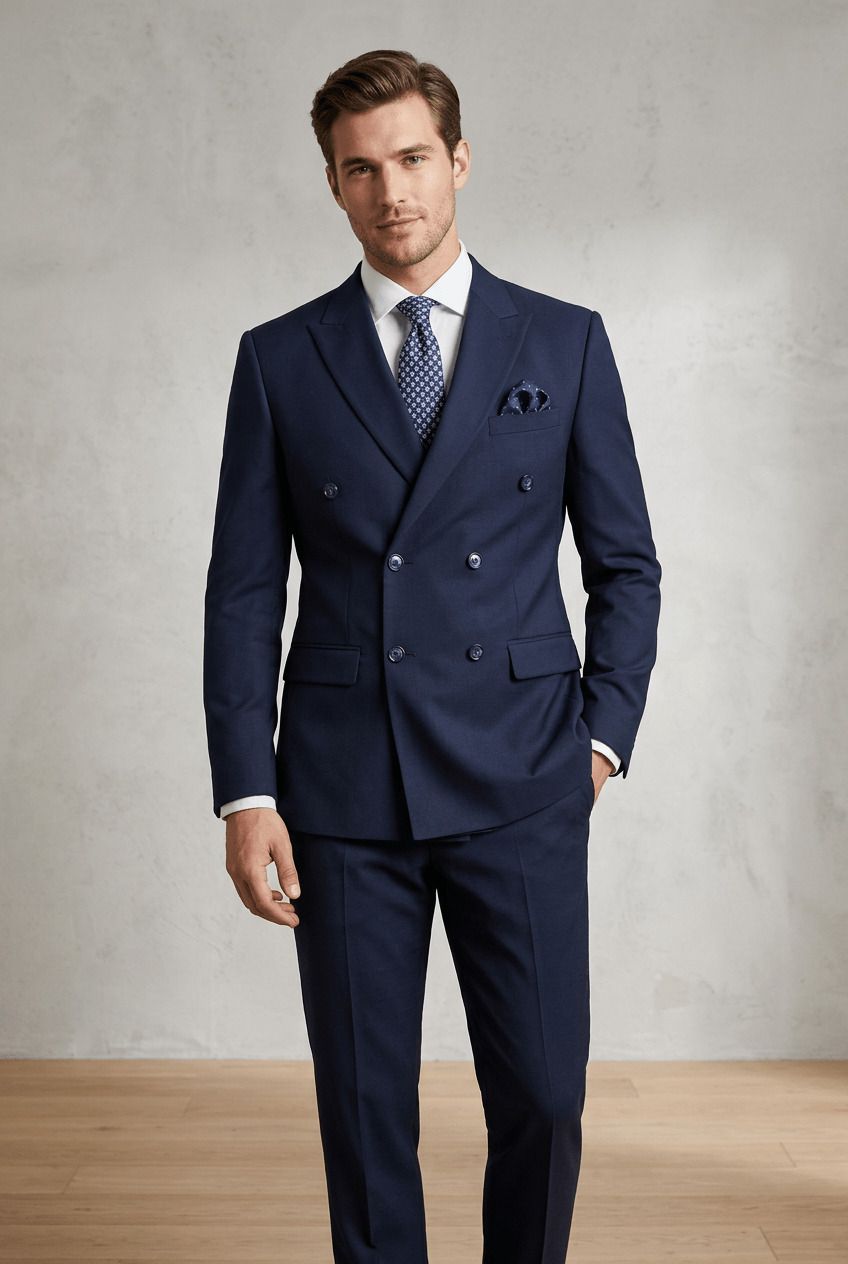 asthetic Men Double Breasted Solid Suit-picture-15