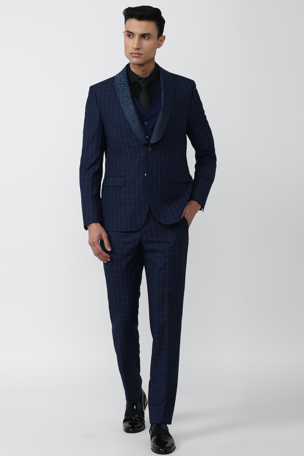 van heusen Men Single Breasted - 2 button Checkered Suit-picture-45