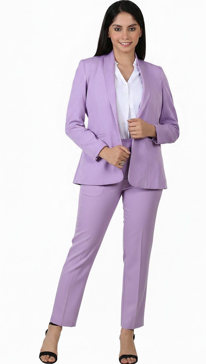 edenryd Women Formal Pant suit set shawl lapel Blazer with Pant Lavender Solid Suit-picture-25