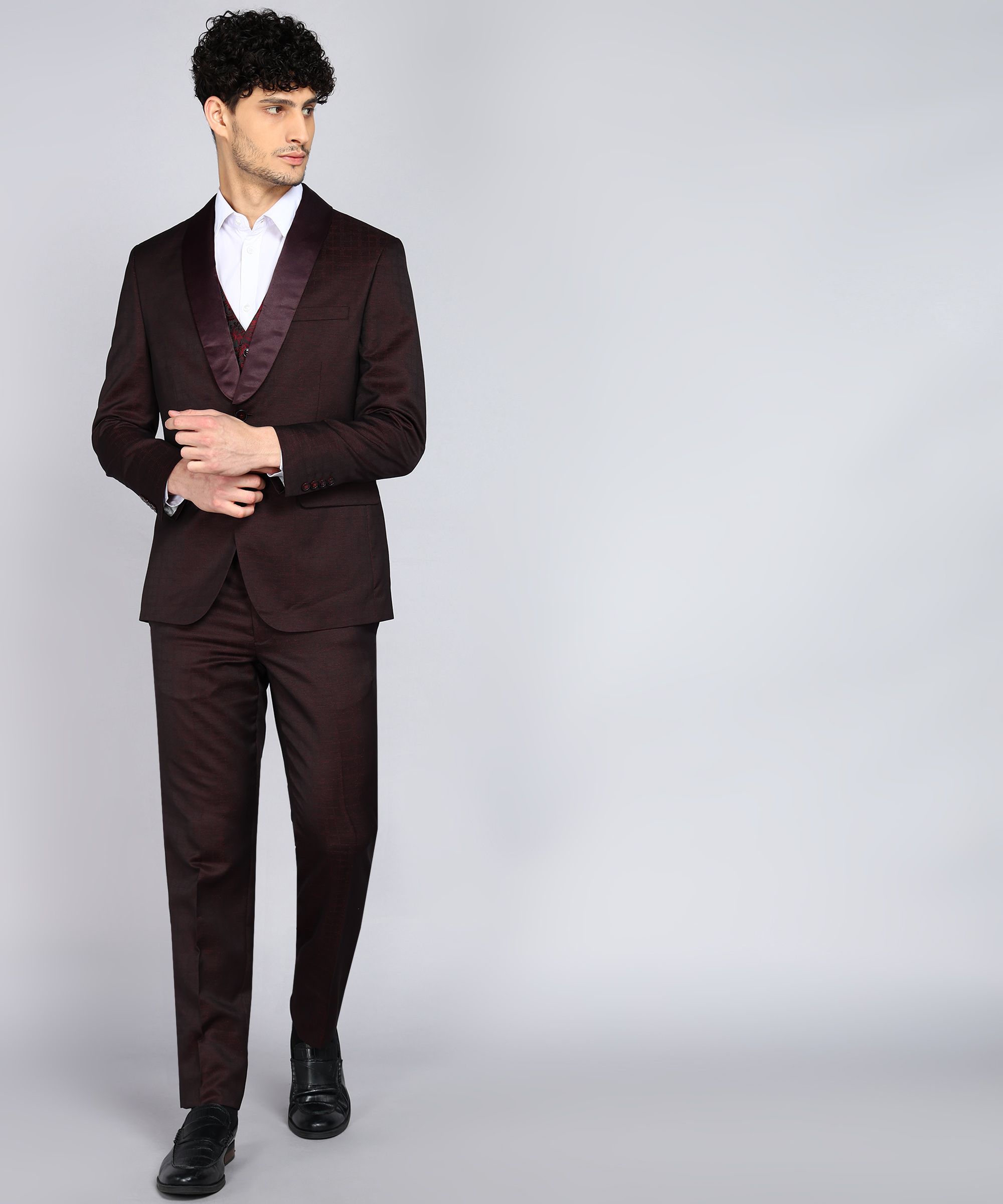 Men 3 PC Suit Checkered Suit-image-32