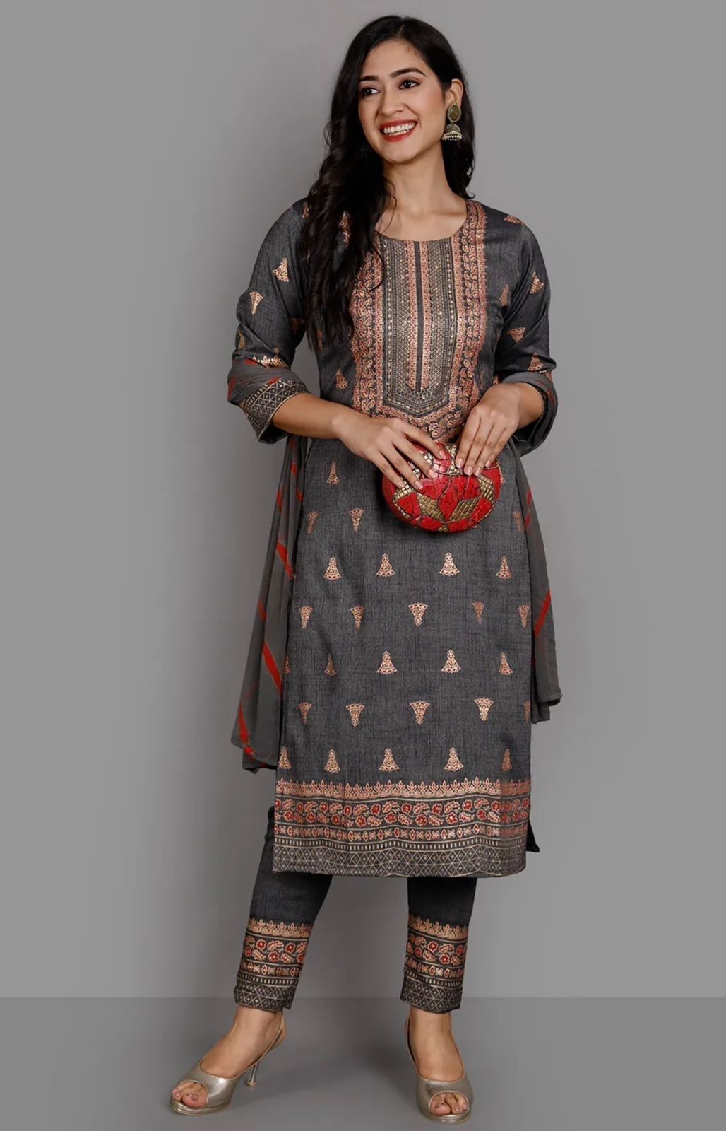 Women Three piece of suit top wear bottom wear and dupatta Embroidered Suit