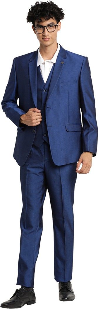 Men Turtle Men Blue Self Design Slim Fit Suit (3 Piece) Solid Suit-picture-12
