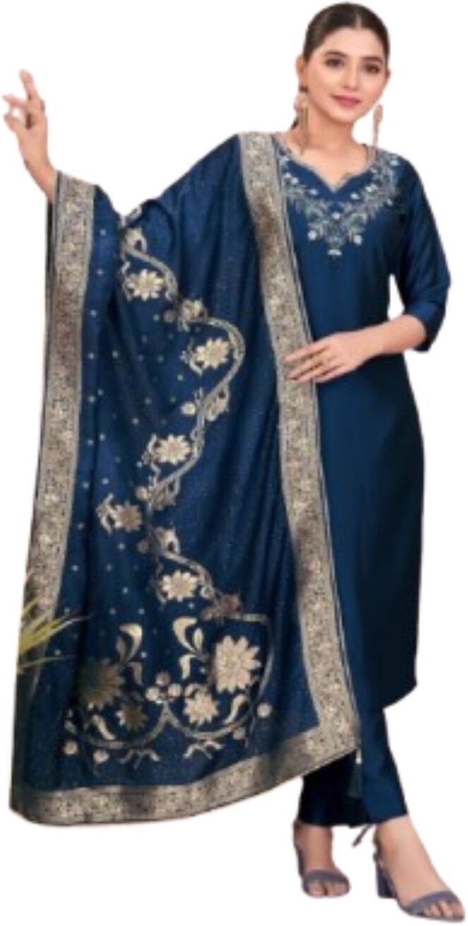 hntex Women Suit Roman Silk Handwork Kurti Pant With Dupatta Elegant Ladies Embroidered Suit-picture-43