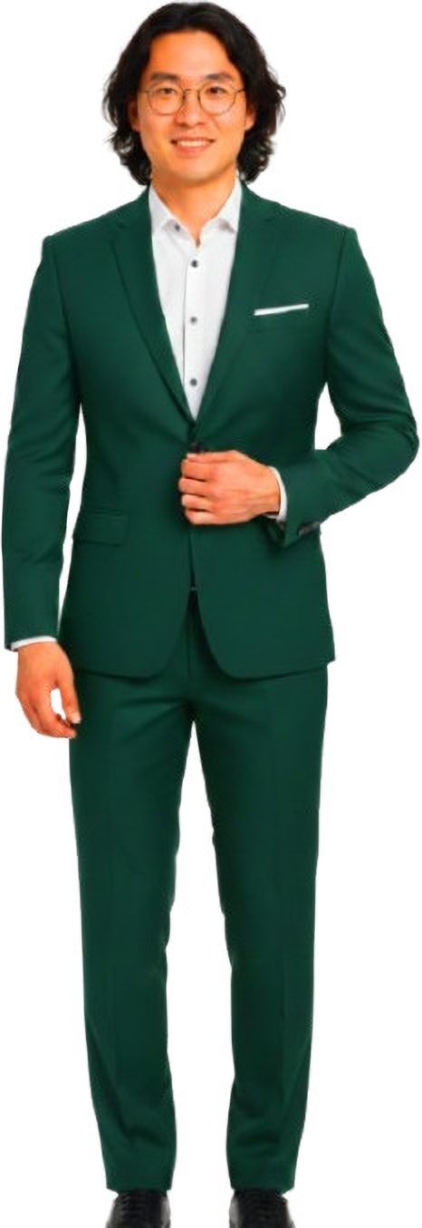 Men Slim Fit Single Breasted 2 Piece (Coat and Pant) Solid Suit-image-3