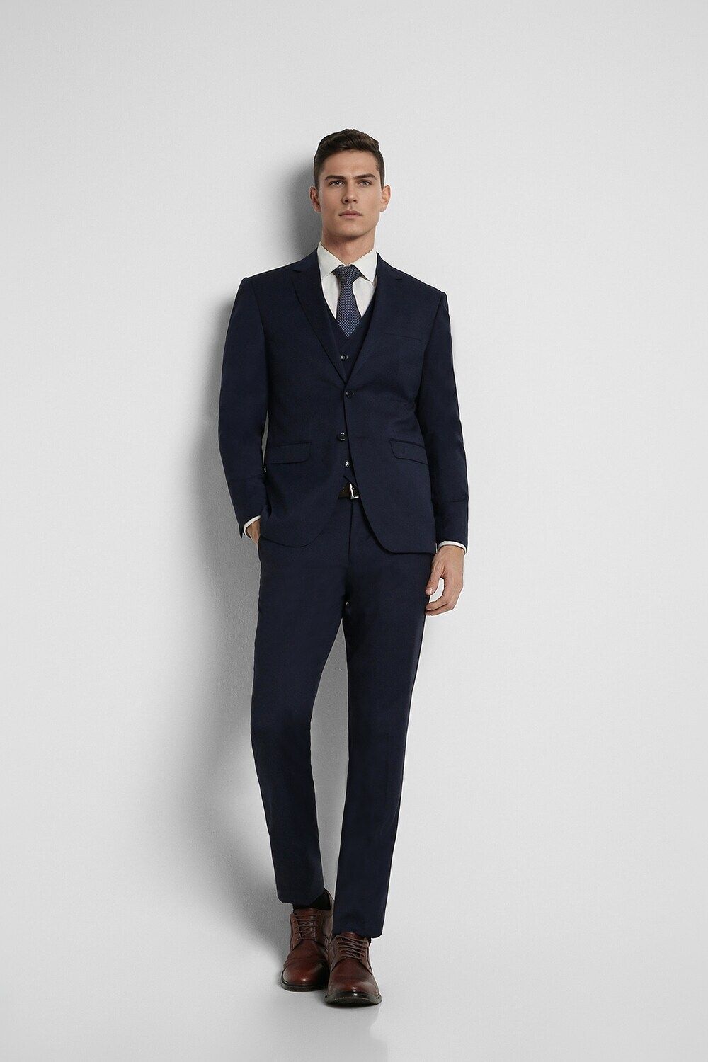 peter england Men Men Navy Solid Slim Fit Formal Three Piece Suit Solid Suit-picture-19