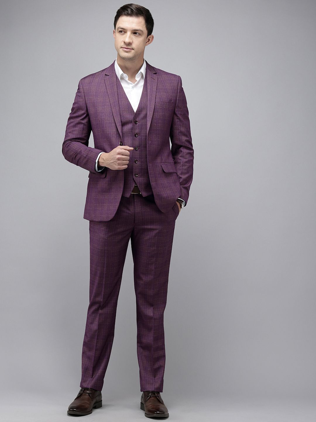 park avenue Men 3 PCS SB2 BTN NOTCH CLR SUIT - S.SLM FIT Checkered Suit-picture-43