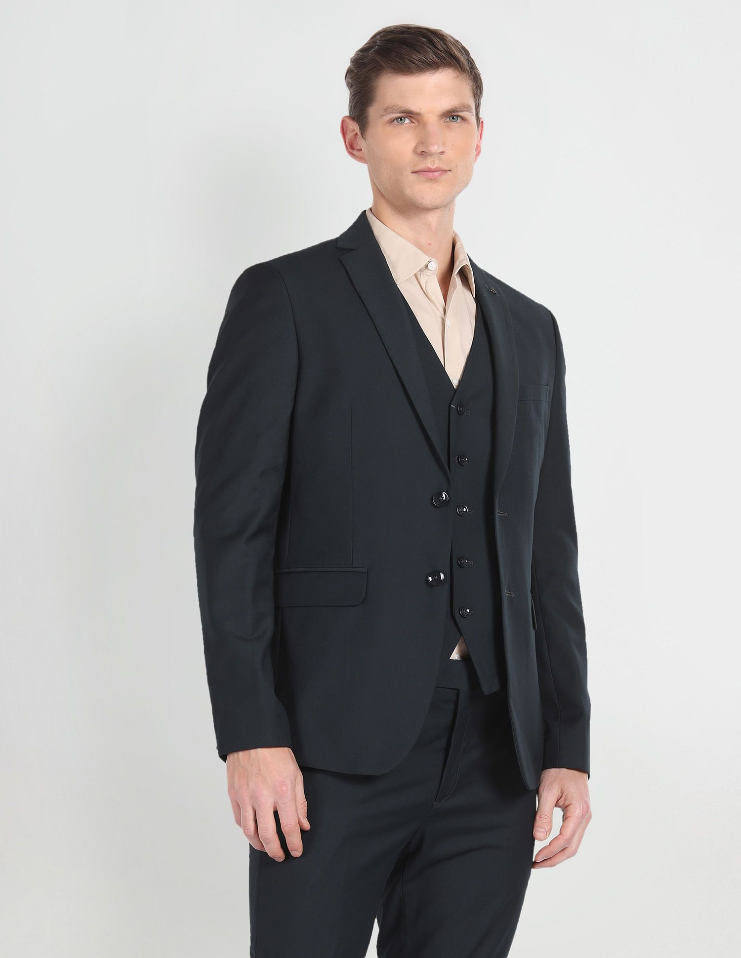 arrow Men Solid Tailored Fit Three Piece Suit Solid Suit-picture-18