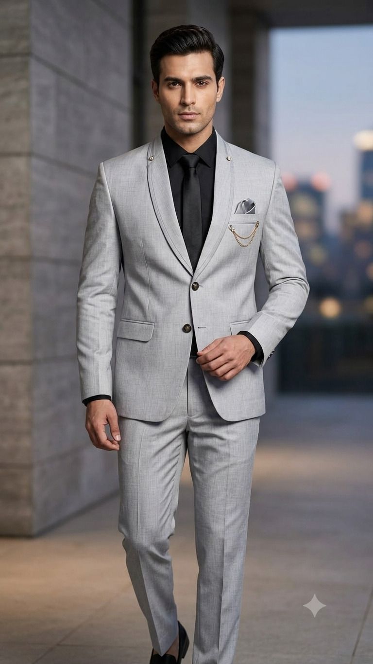 asthetic Men Single Breasted Solid Suit-picture-22