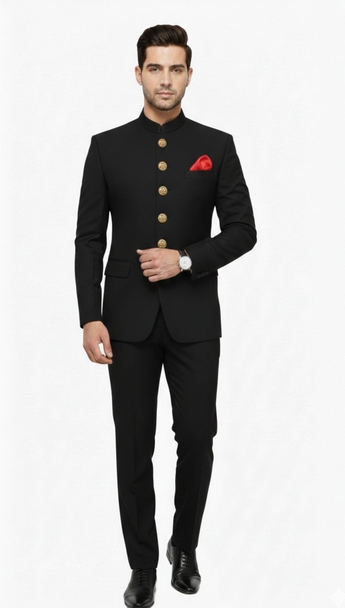 z serimeni Men Bandgla suit, round bottom, 5 golden buttons, regular fit, Solid Suit-picture-44