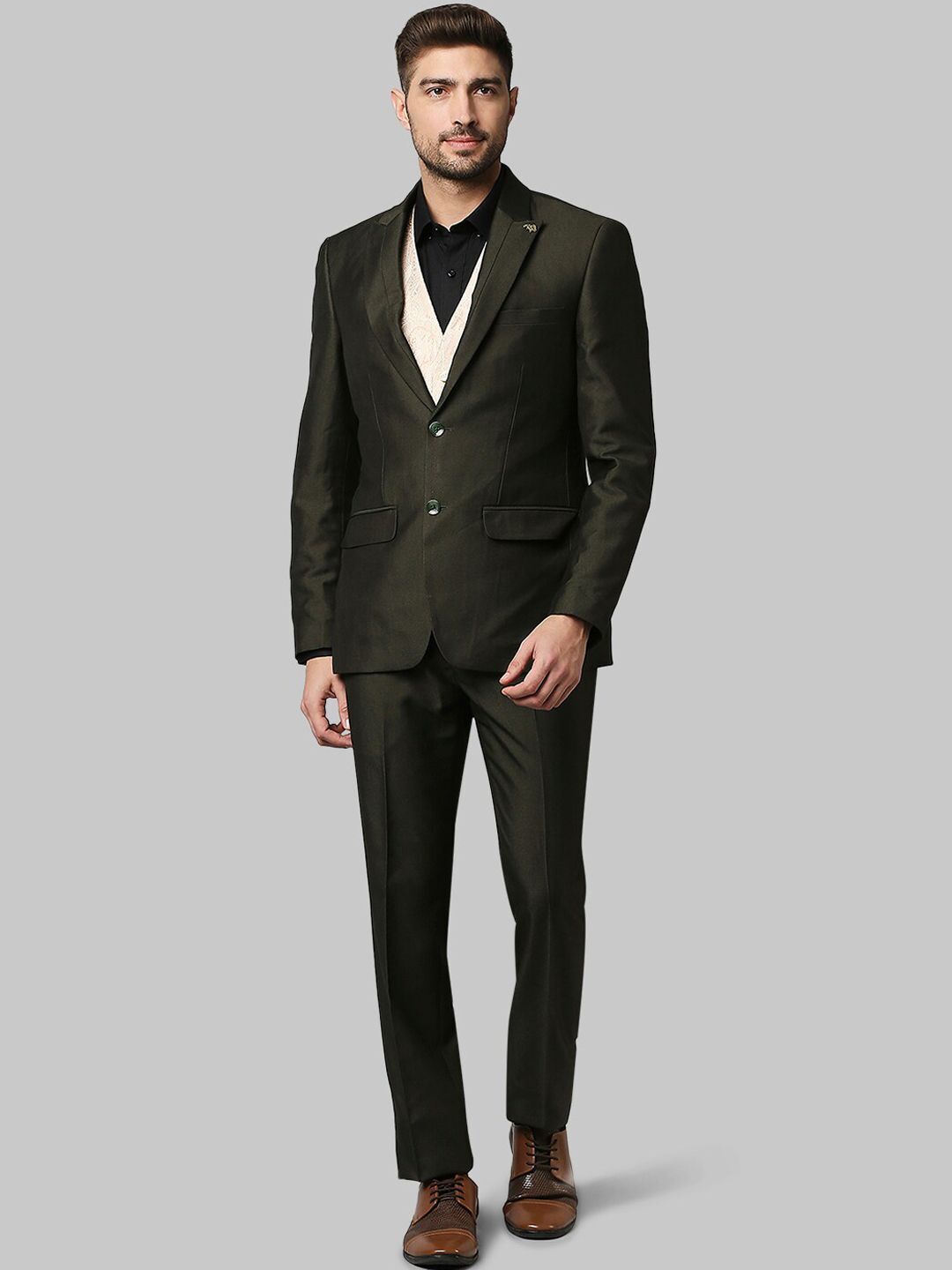 raymond Men 3PC SB 2 BTN C&S PK LPL WC N TIE-SLIM FT Solid Suit-picture-11