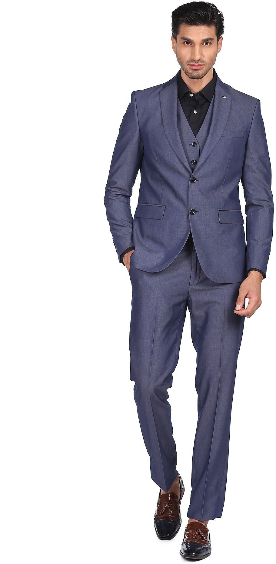 Men Body Tailored Self Design Notch Collar Suit Solid Suit-image-1