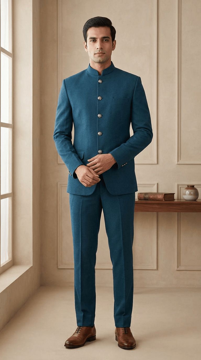 asthetic Men Mandarin Self Design Suit-picture-26