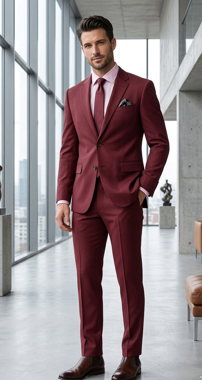 asthetic Men Single Breasted Self Design Suit-picture-14