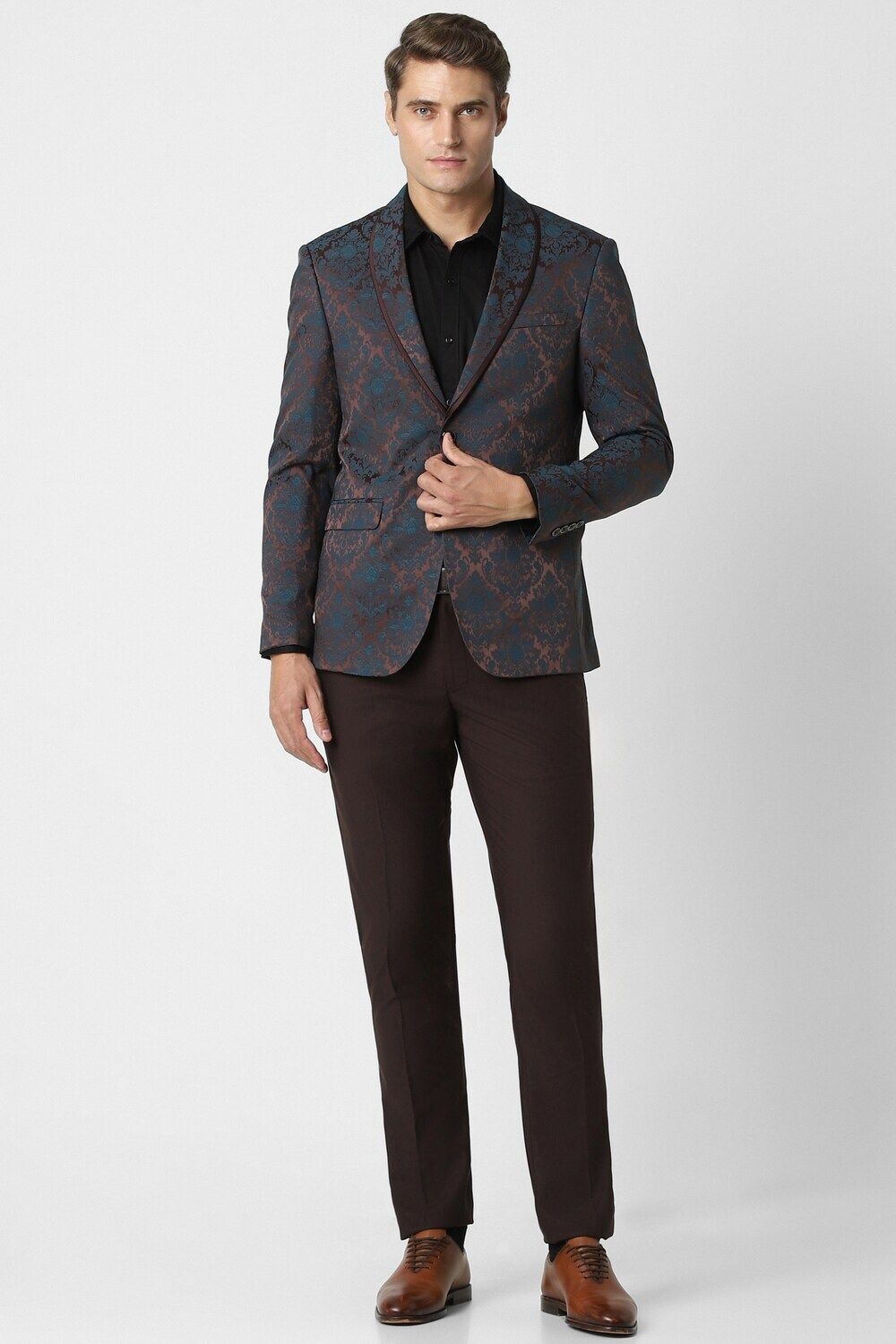 peter england Men Men Multi Print Slim Fit Formal Two Piece Suit Printed Suit-picture-40