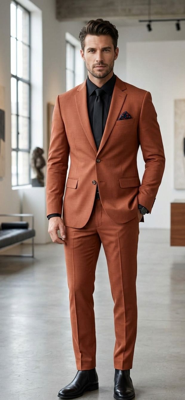 asthetic Men Single Breasted Self Design Suit-picture-33
