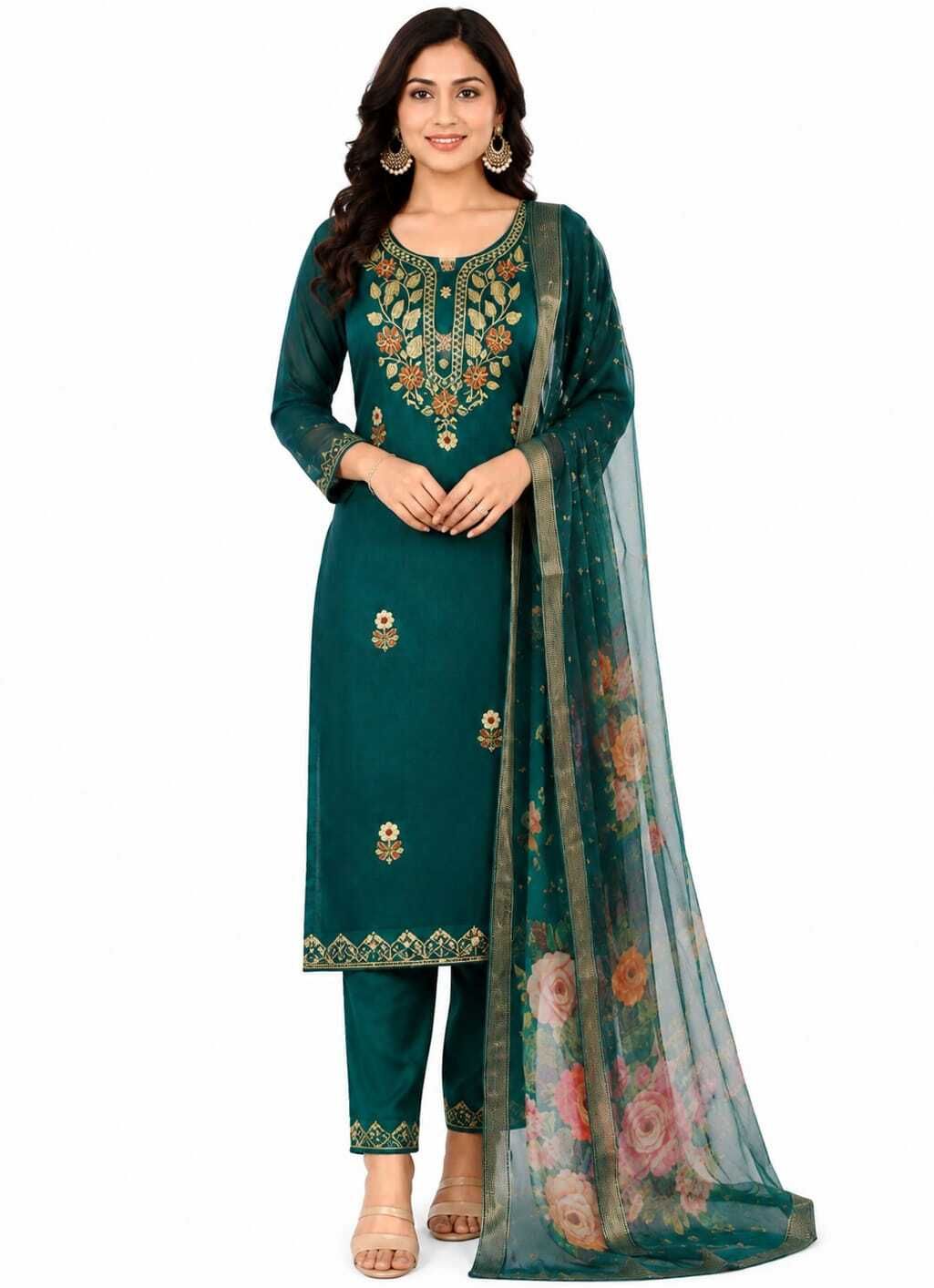 md enterprises Women SUIT SET OF THREE Embroidered Suit-picture-46