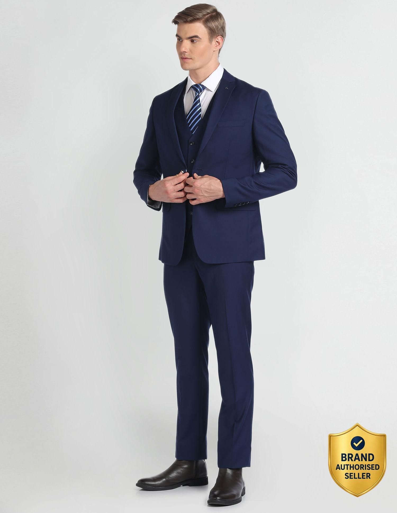 arrow Men Solid Tailored Fit Three Piece Suit Solid Suit-picture-21