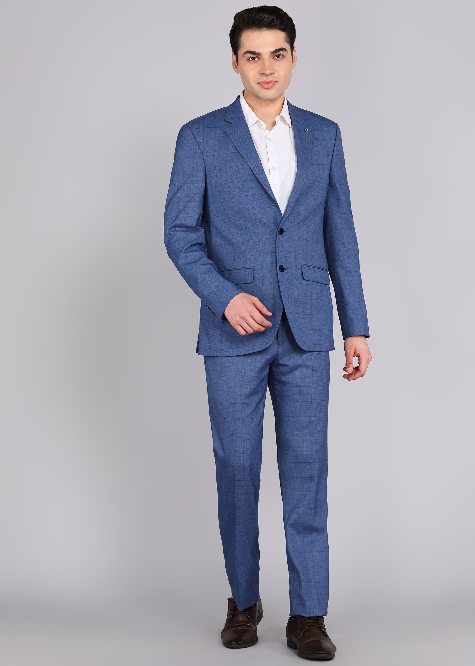raymond Men 2PC SB 2BTN NTCH LPL M&M LINNG-REGLR FT Checkered Suit-picture-16