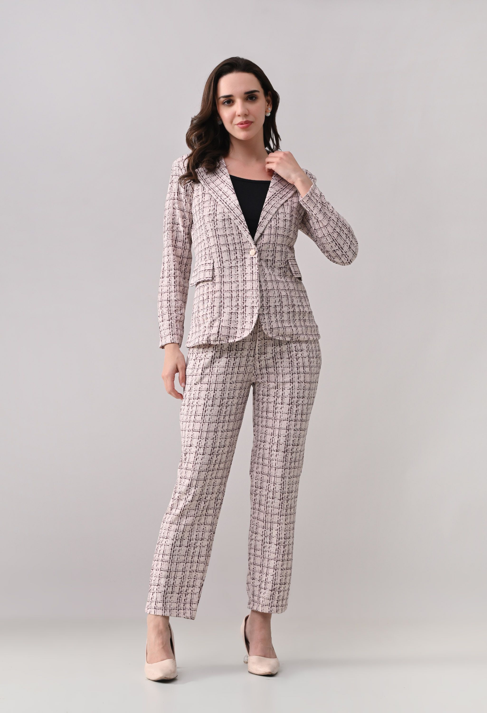 tj fashion Women 3-Piece Cream Cotton Blend Formal Suit Set For Office Wear, Business Attire Printed Suit-picture-26
