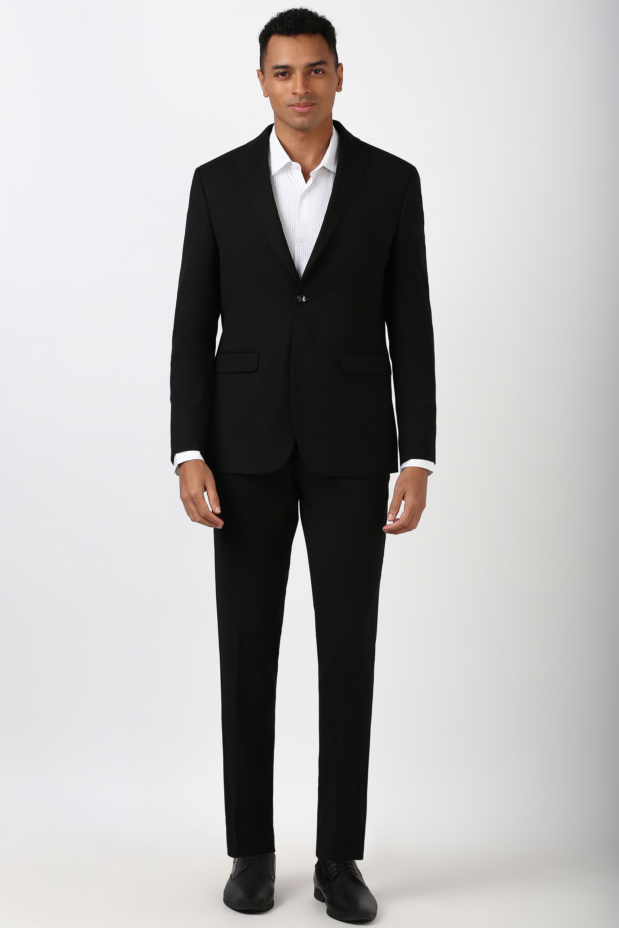 peter england Men Men Black Print Slim Fit Formal Two Piece Suit Solid Suit-picture-40