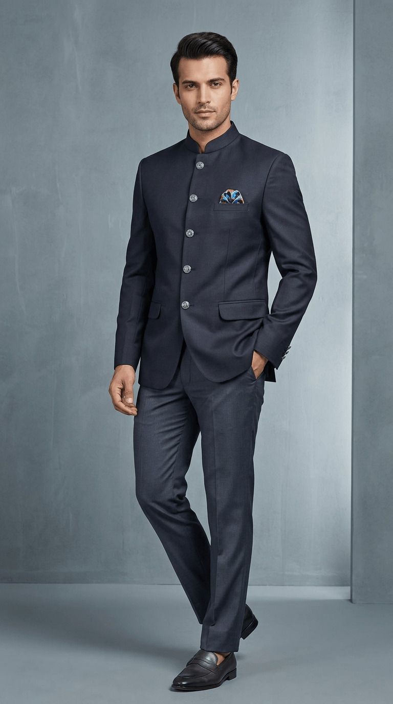 asthetic Men Mandarin Self Design Suit-picture-31