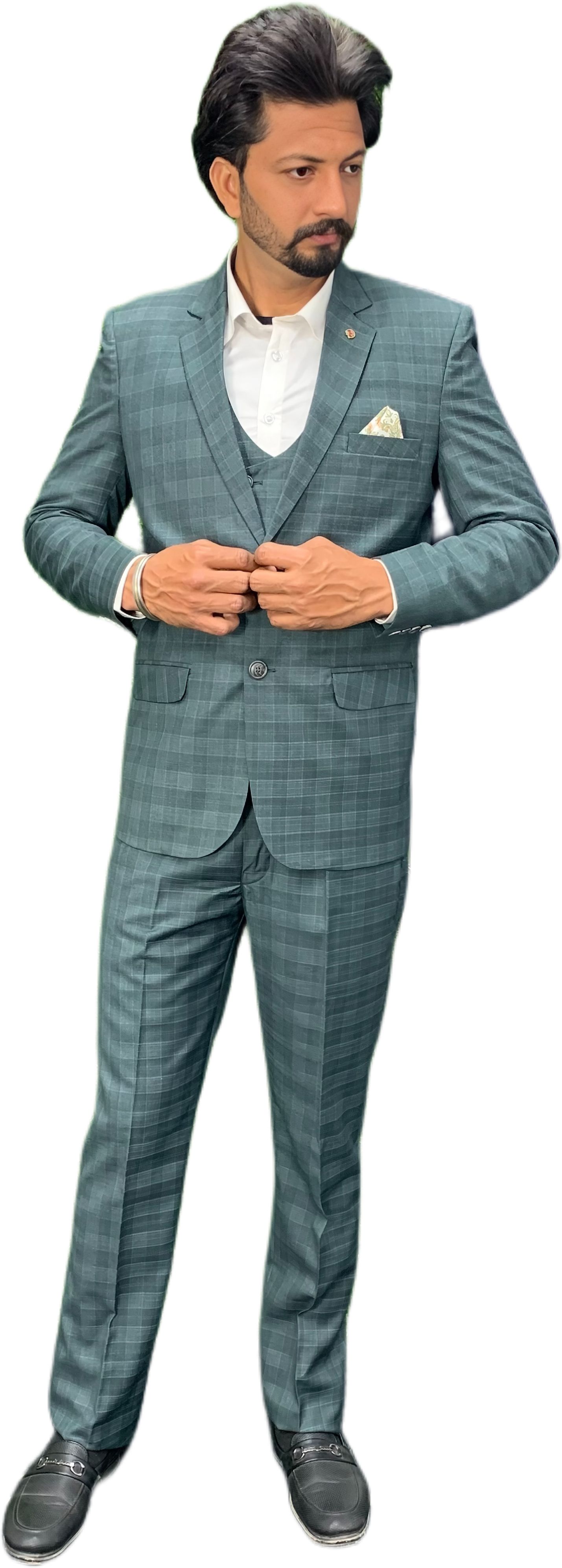 gargian master cut Men Single Breasted Checkered Suit-picture-21