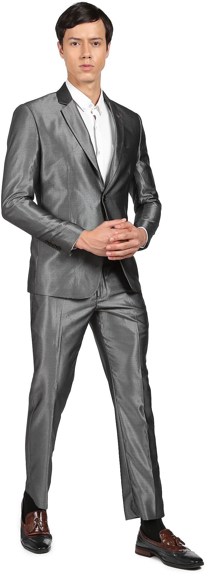 ad by arvind Men Single breasted with two-button closure Solid Suit-picture-19