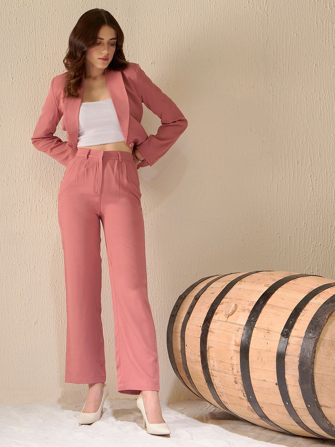 Women Blazer and Trousers Solid Suit