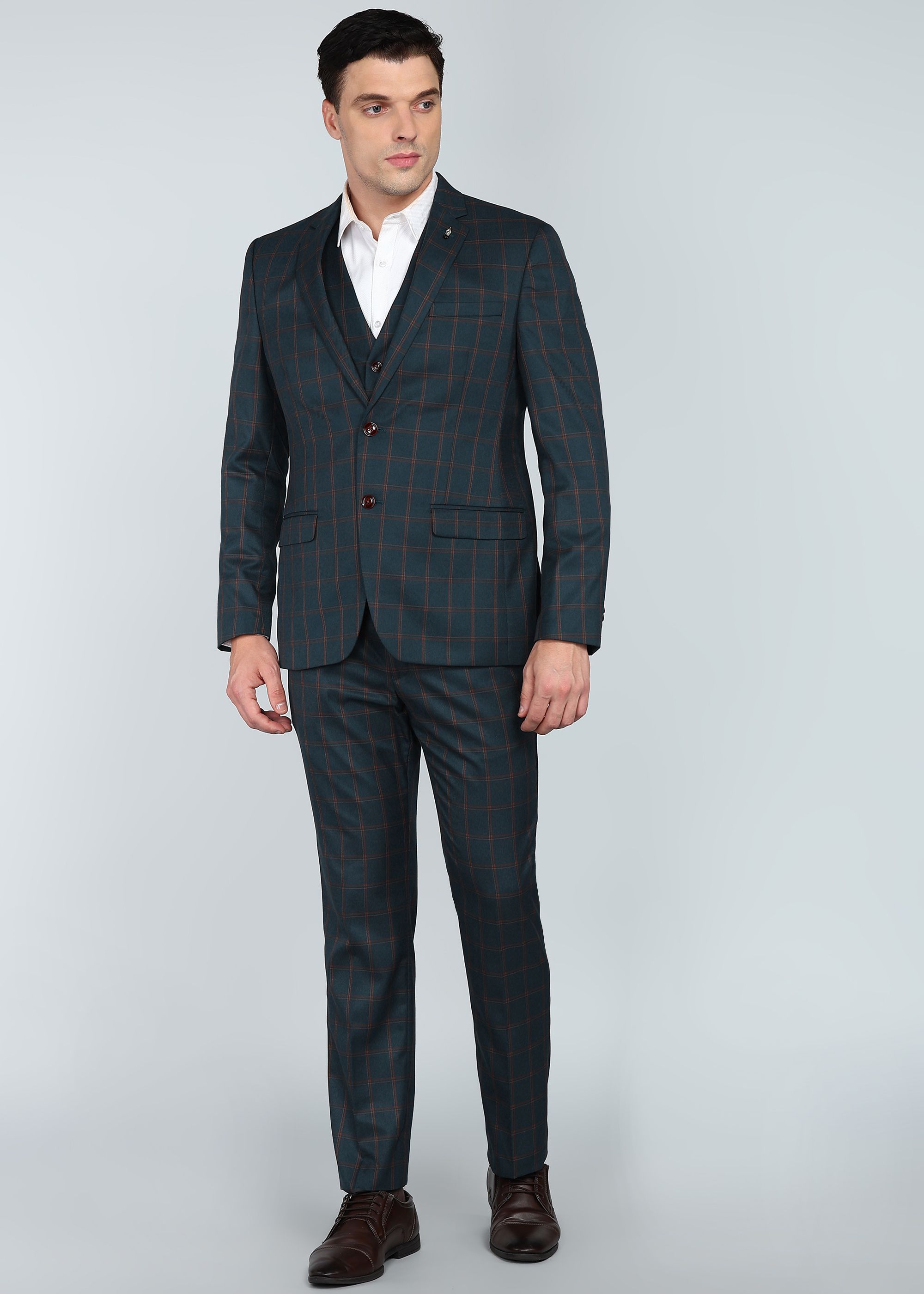 park avenue Men 3 PCS SB2 BTN NOTCH CLR SUIT - S.SLM FIT Checkered Suit-picture-43