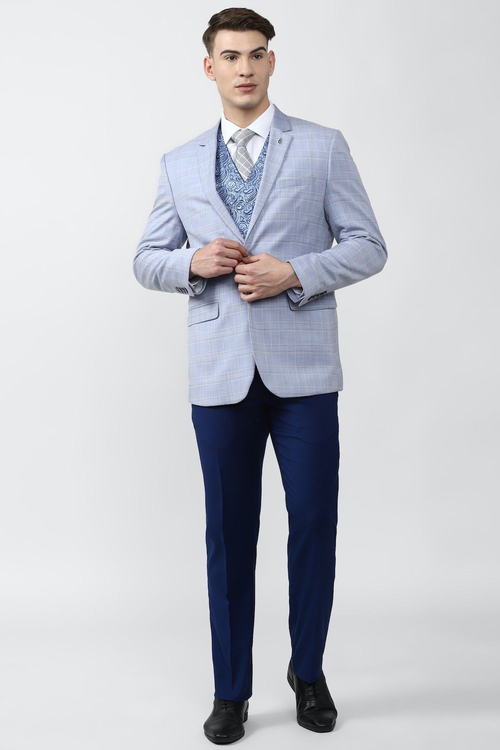 van heusen Men Single Breasted - 2 button Checkered Suit-picture-11