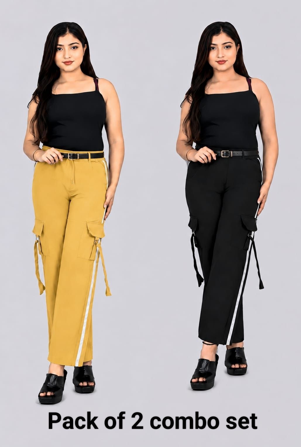 nonkey enterprises Women Pack of 2 combo set Women's Stylish Wide Leg Cargo Palazzo Pants Block Print Suit-picture-37