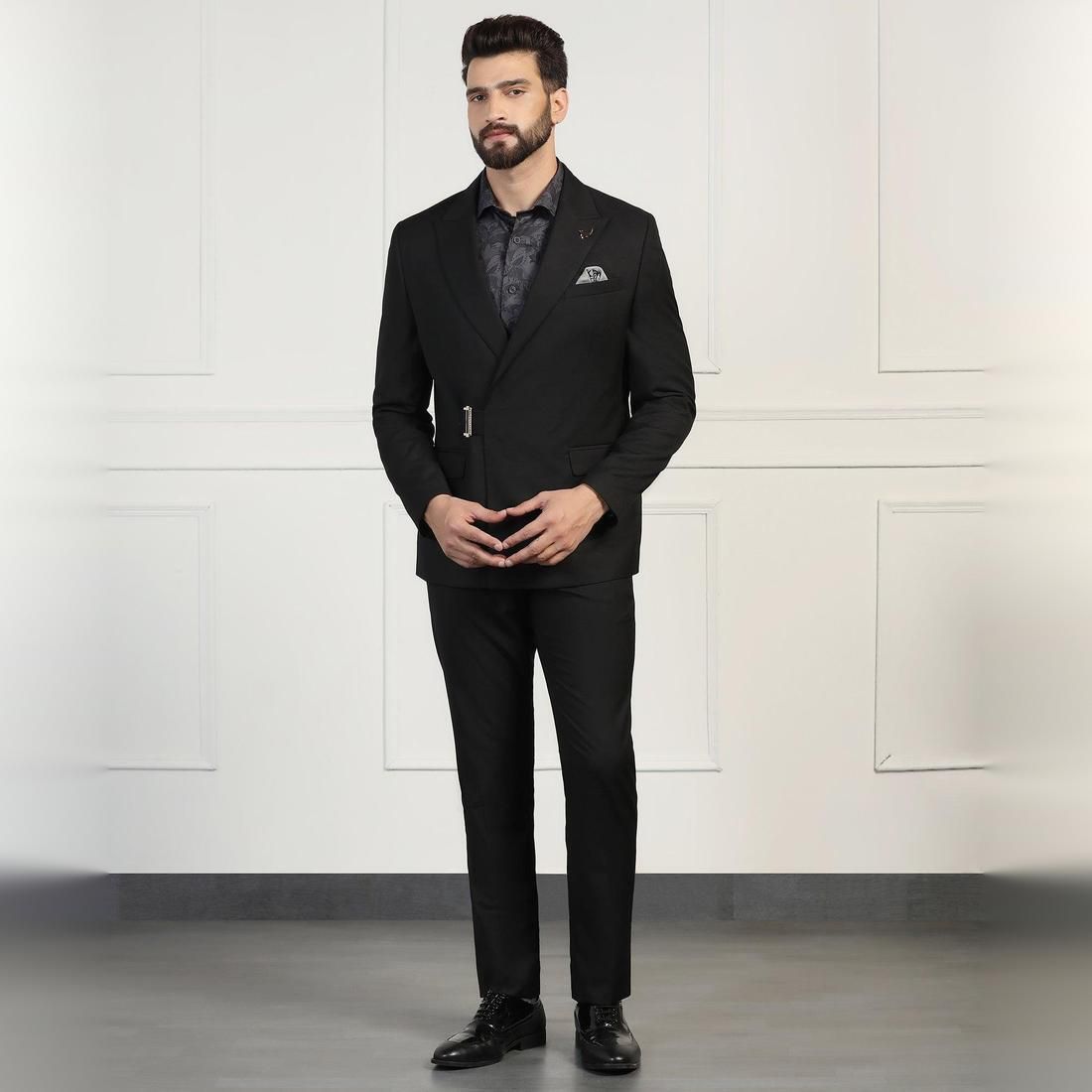 Men Two Piece Solid Suit-image-49