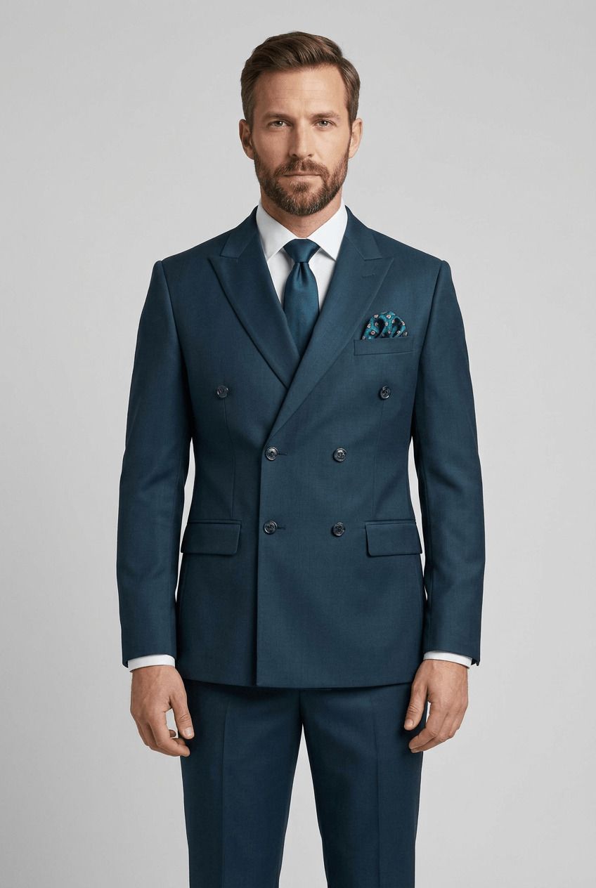 asthetic Men Double Breasted Solid Suit-picture-10
