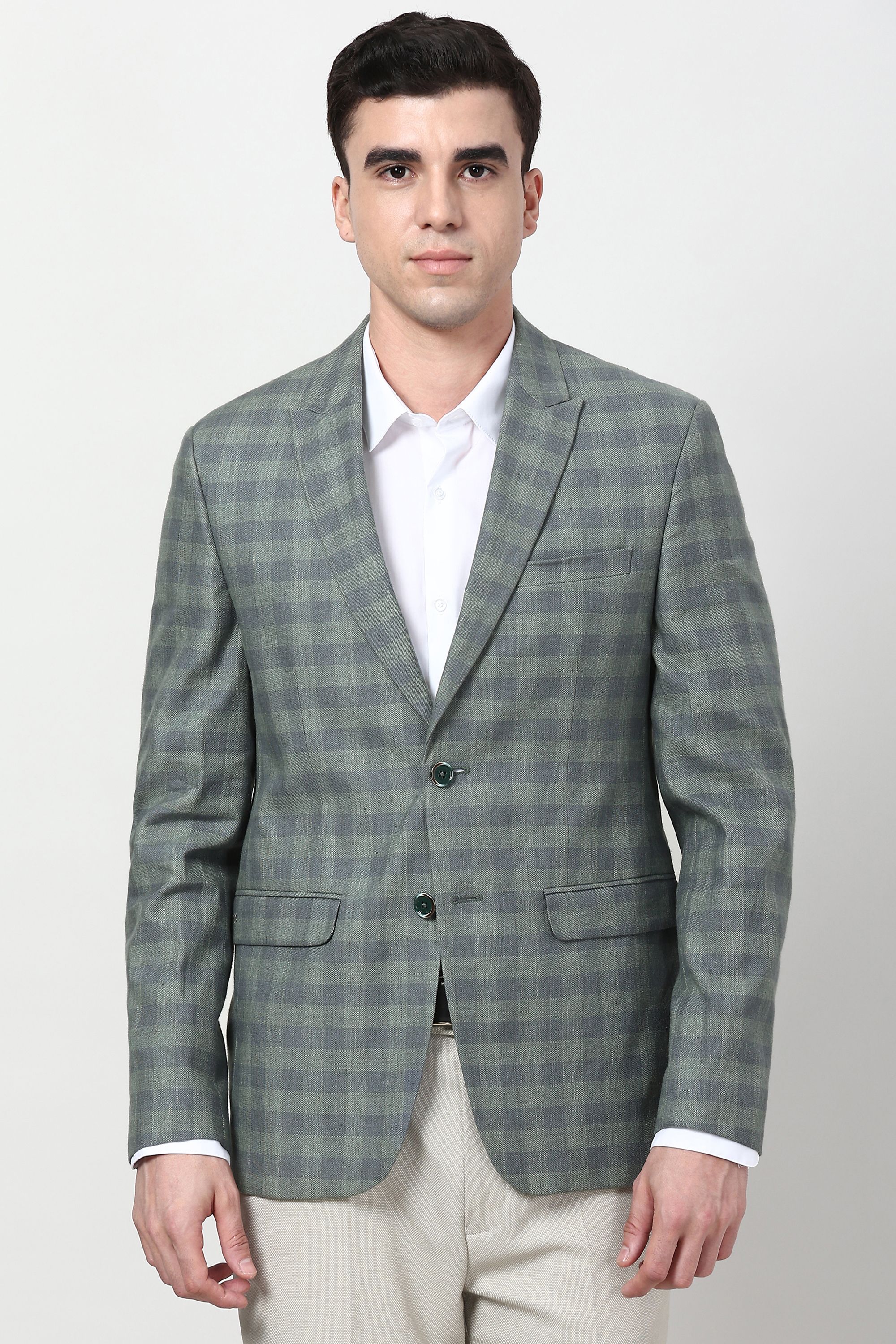 peter england Men Tuxedo Style Checkered Suit-picture-46