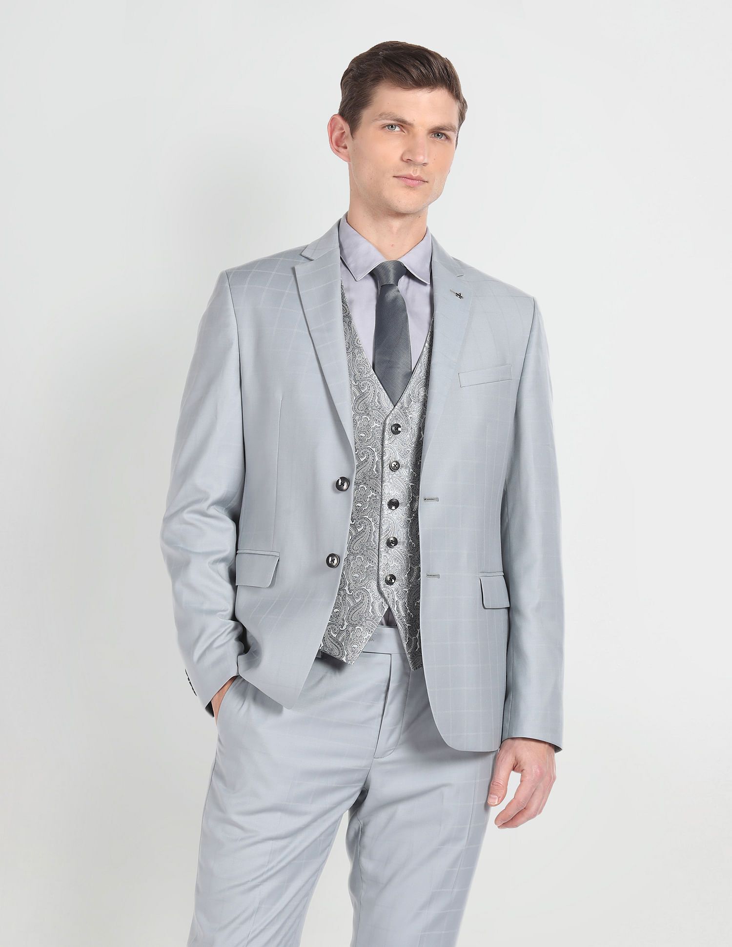 arrow Men Reversible Waistcoat Three Piece Suit Solid Suit-picture-16