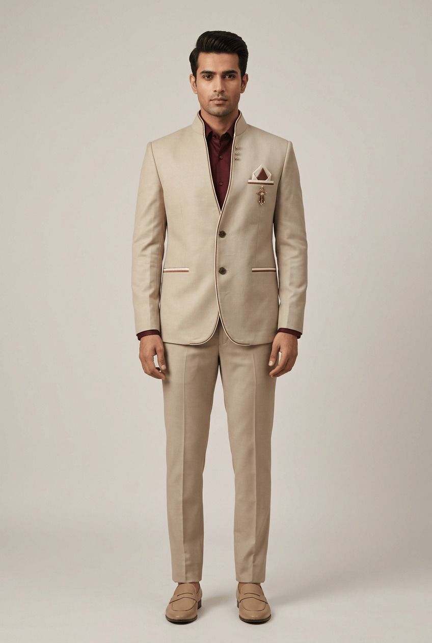asthetic Men Mandarin Solid Suit-picture-13