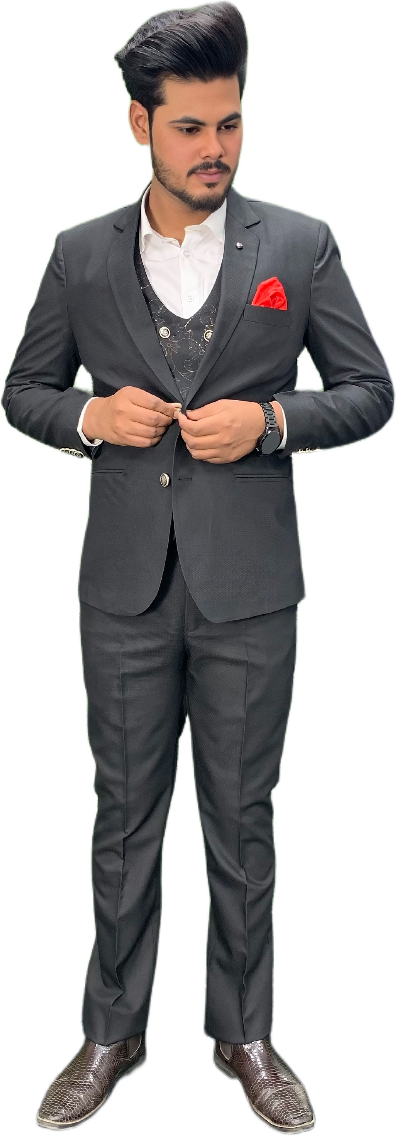 gargian master cut Men Single Breasted Checkered Suit-picture-19