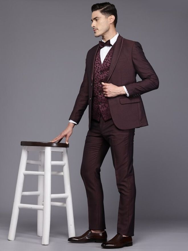 raymond Men 3PC SB C&S SAWL CLR WID W/C - CONT FIT Solid, Floral Print Suit-picture-23